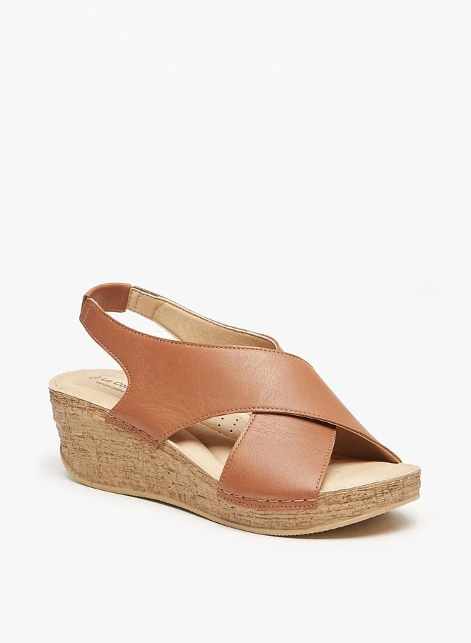 Le Confort Women Cross Strap Wedge Sandals With Hook And Loop Closure