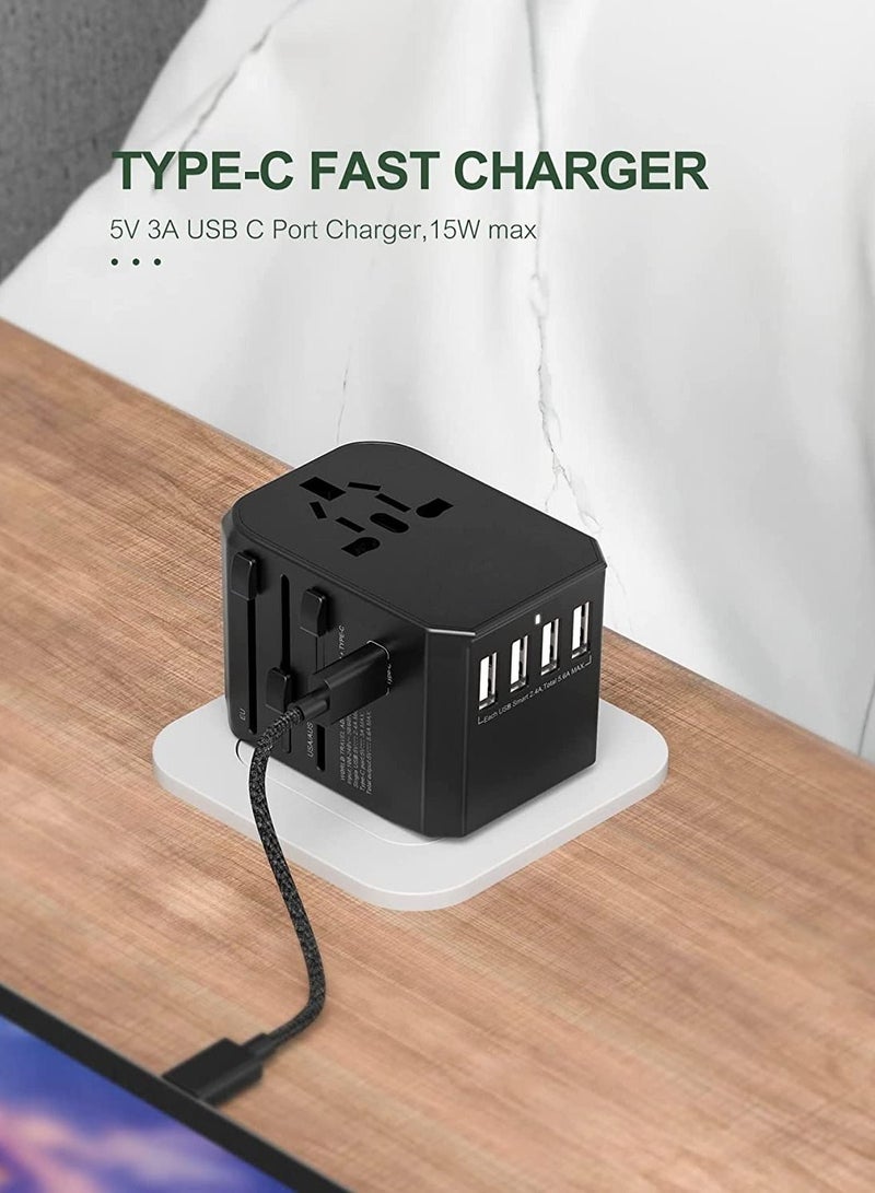 Universal International Travel Power Adapter with 3 USB + 1 Type C Charging Ports, European Adapter, Worldwide AC Outlet Plugs Adapters for Europe, UK, US, AU - Image 4