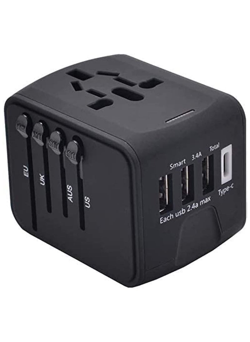 Universal International Travel Power Adapter with 3 USB + 1 Type C Charging Ports, European Adapter, Worldwide AC Outlet Plugs Adapters for Europe, UK, US, AU - Image 1