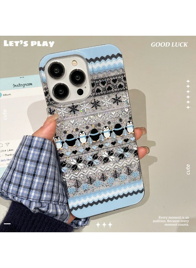 NIBEMINENT Colored Atmosphere Sand Flow Protective TPU Case Cover For iPhone 15, Penguin - Image 1