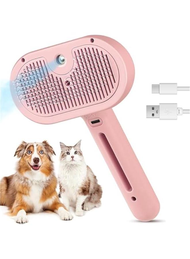 HOOKOR Cat Steam Brush for Shedding with Release on, Steamy Cat Brush for Long & Short Haired Cats & Dogs, Spray Cat Brush for Pet Grooming, Cat Brushes for Indoor Cats Shedding (Pink) - Image 1