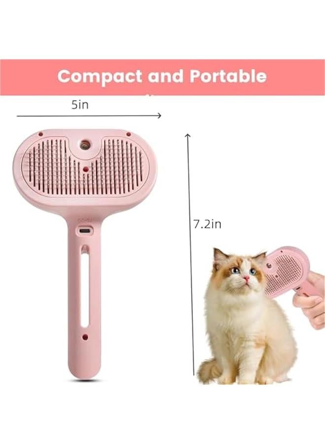 HOOKOR Cat Steam Brush for Shedding with Release on, Steamy Cat Brush for Long & Short Haired Cats & Dogs, Spray Cat Brush for Pet Grooming, Cat Brushes for Indoor Cats Shedding (Pink) - Image 2