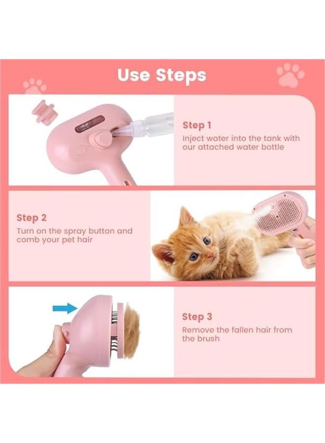 HOOKOR Cat Steam Brush for Shedding with Release on, Steamy Cat Brush for Long & Short Haired Cats & Dogs, Spray Cat Brush for Pet Grooming, Cat Brushes for Indoor Cats Shedding (Pink) - Image 3