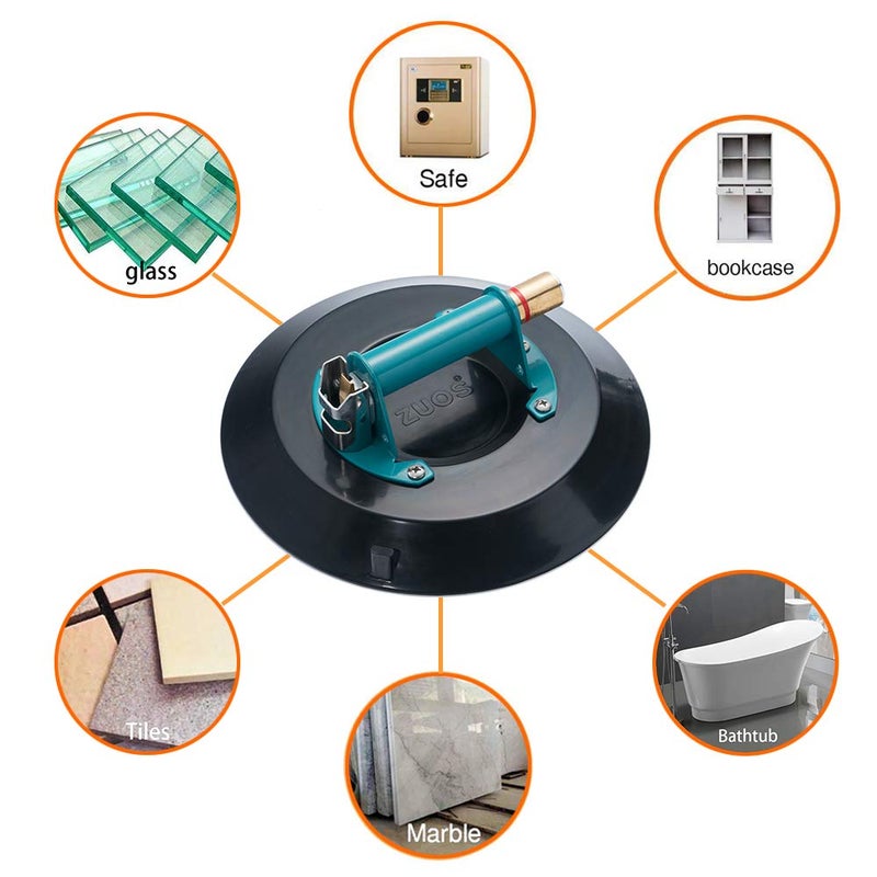 ZUOS 12" Heavy Duty Vacuum Suction Cup for Granite & Glass Lifting, Glass Suction Cup Vacuum Lifter with Metal Handle and Brass Pump,900lbs Load Capacity (12-Mental) - Image 3