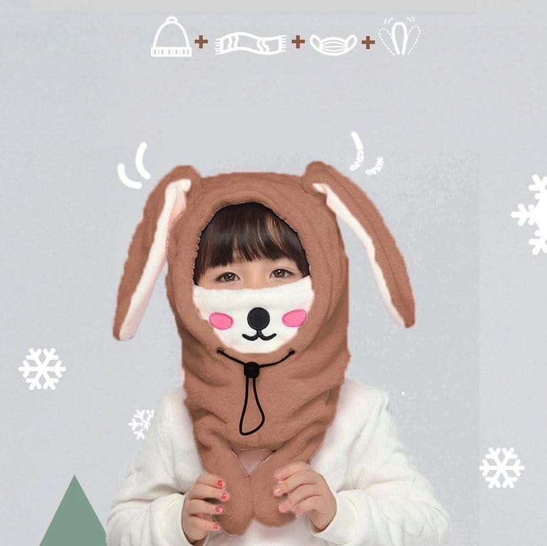 Richmen Cute Bunny Hat for Kids Winter Thick Hat and Scarf Set Moving Ears Balaclava for Boys Girls Beanie Mask Rabbit Hats 3 in 1 Winter hat (4-16 Years) - Image 5