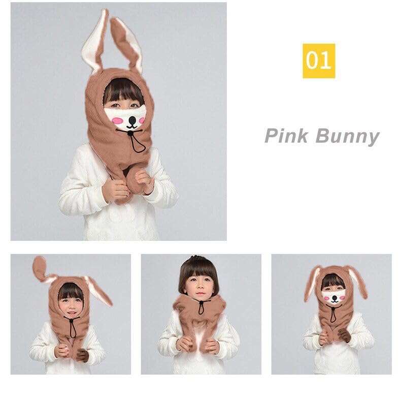 Richmen Cute Bunny Hat for Kids Winter Thick Hat and Scarf Set Moving Ears Balaclava for Boys Girls Beanie Mask Rabbit Hats 3 in 1 Winter hat (4-16 Years) - Image 3