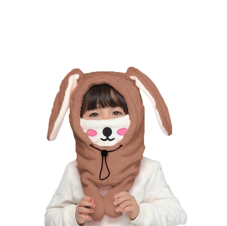 Richmen Cute Bunny Hat for Kids Winter Thick Hat and Scarf Set Moving Ears Balaclava for Boys Girls Beanie Mask Rabbit Hats 3 in 1 Winter hat (4-16 Years) - Image 1