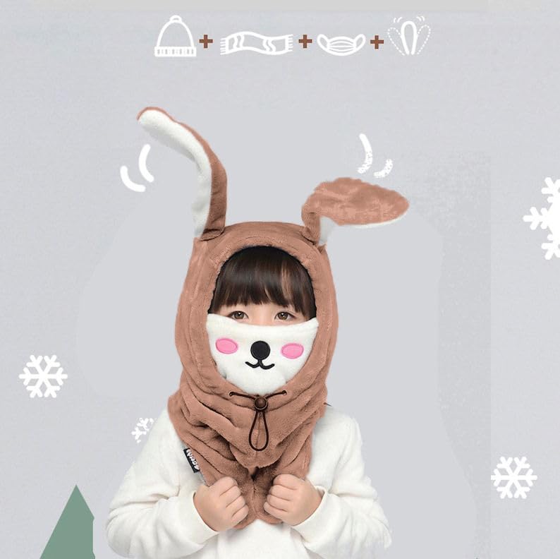 Richmen Cute Bunny Hat for Kids Winter Thick Hat and Scarf Set Moving Ears Balaclava for Boys Girls Beanie Mask Rabbit Hats 3 in 1 Winter hat (4-16 Years) - Image 2