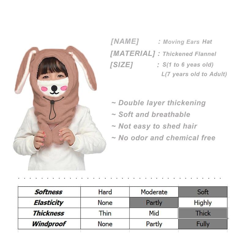 Richmen Cute Bunny Hat for Kids Winter Thick Hat and Scarf Set Moving Ears Balaclava for Boys Girls Beanie Mask Rabbit Hats 3 in 1 Winter hat (4-16 Years) - Image 4
