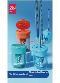 Deli Large-Diameter Pencil Sharpener – Heavy-Duty 3-Hole Pencil Sharpener, Mini Multi-Function Sharpener