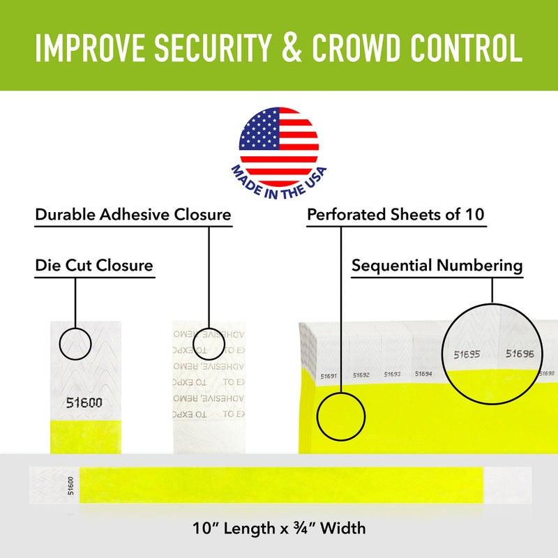 Wristco 1,000 WristCo Neon Yellow Tyvek Wristbands for Events - Tamper-Proof Design & Fluorescent Color Prevent Reuse Premium-Grade Bracelets for Hospital & Medical ID, Party & VIP Identification - Image 2