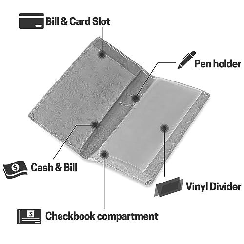 Aurya Leather Checkbook Covers for Personal Checkbook, Checkbook Holder with Free Vinyl Divider, Checkbook Cover for Duplicate Checks for Men and Women - Image 3
