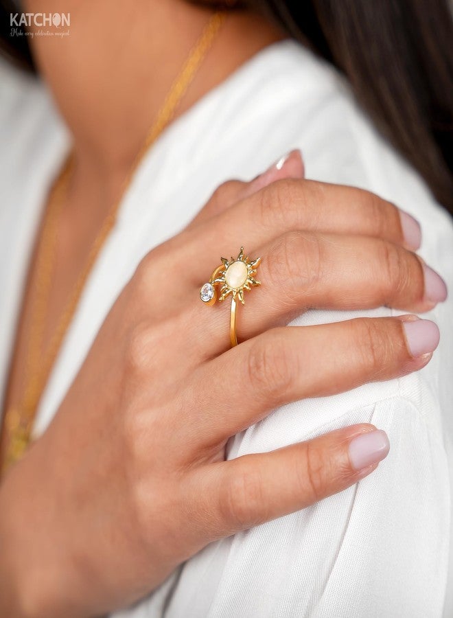 KatchOn, Elegant Sun Ring For Women - Adjustable, 0.7 Inch | Sunflower Ring Gifts for Women | Gold Adjustable Rings | Gift for Wife, Girlfriend, Wife, Friend, Anniversary, Birthday - Image 3