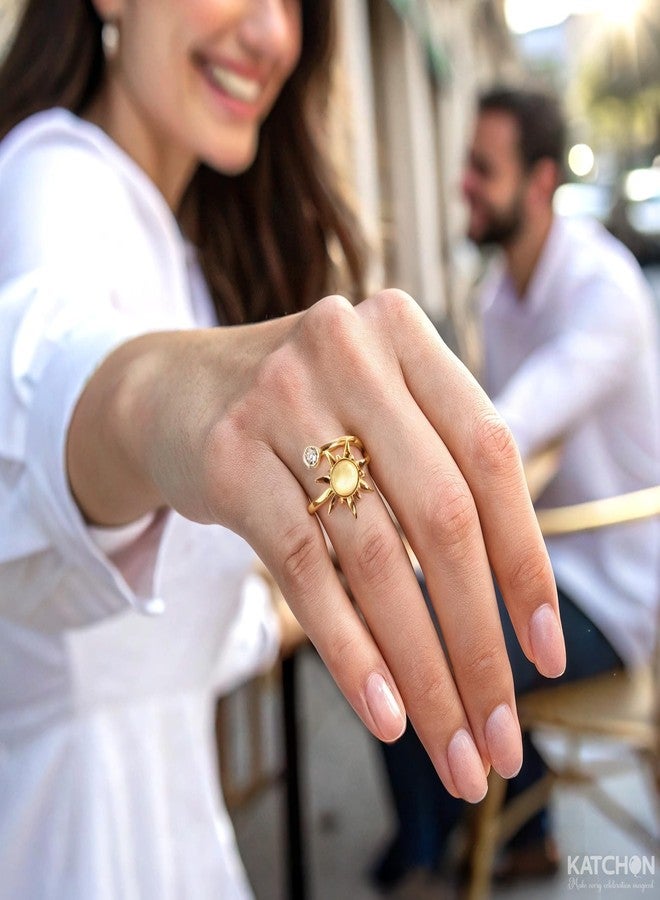 KatchOn, Elegant Sun Ring For Women - Adjustable, 0.7 Inch | Sunflower Ring Gifts for Women | Gold Adjustable Rings | Gift for Wife, Girlfriend, Wife, Friend, Anniversary, Birthday - Image 5