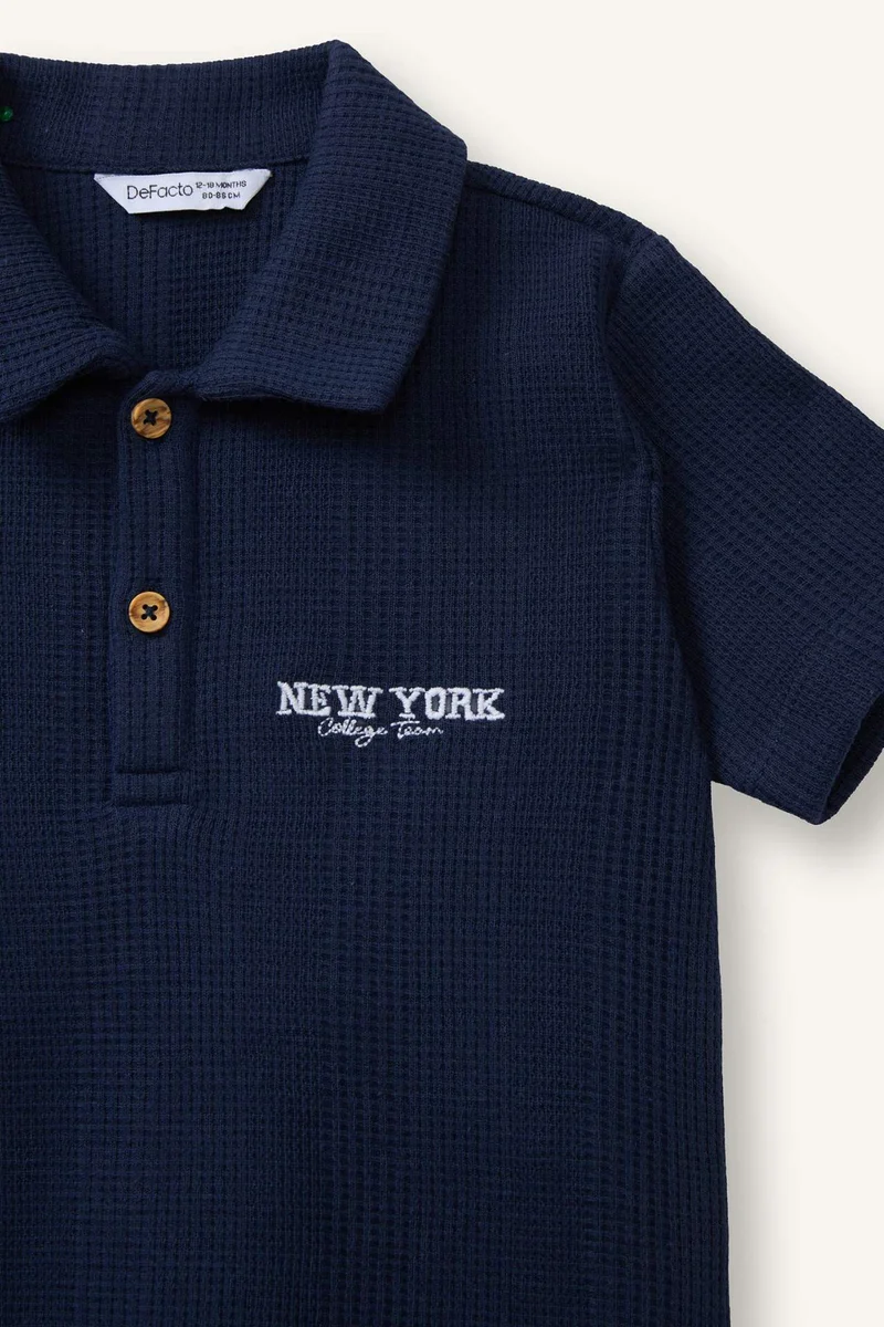 ديفاكتو Regular Fit Embroidered Short Sleeve Polo T-Shirt