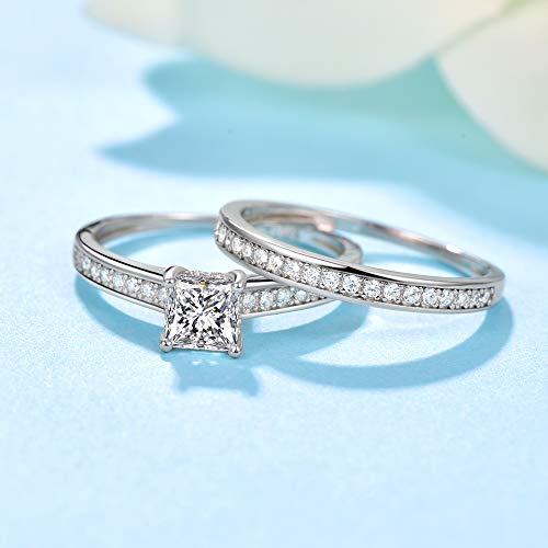 AVECON 1.35ct Princess Cut Engagement Ring White Gold Wedding Band Set for Women Cubic Zirconia Bridal Sets Size 8 - Image 4