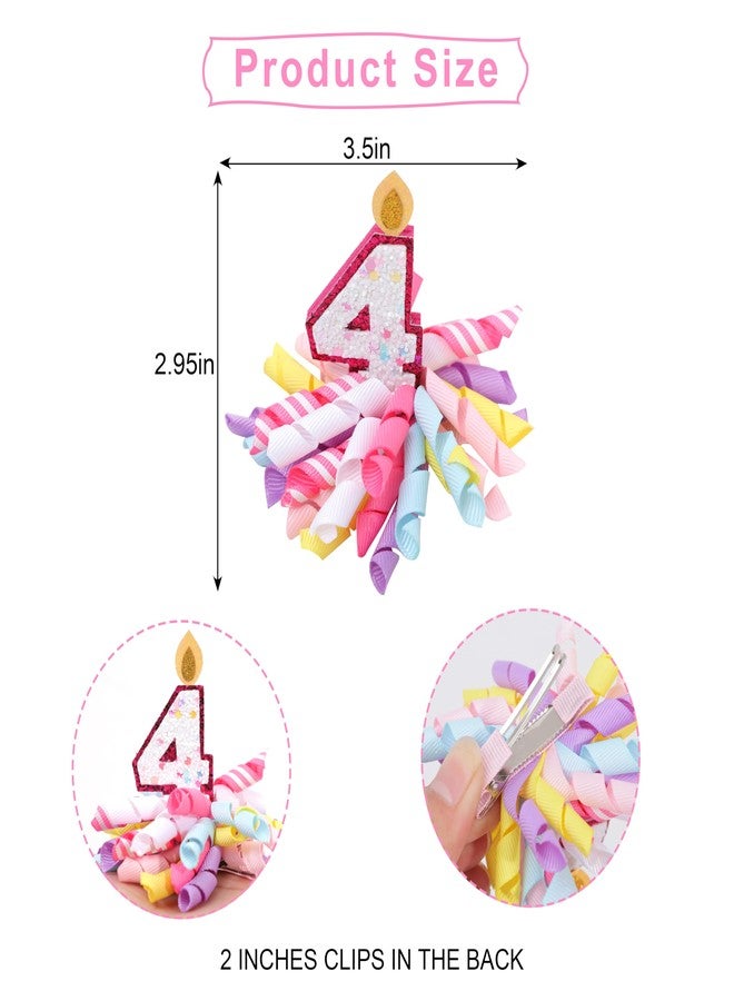 Agkvw 1pc Birthday Korker Hair Bow - 1st -5th Birthday Candle Number Hair Accessories, Birthday Girl Hair Clips, 4th birthday hair bow (hair bow 4th birthday) - Image 3