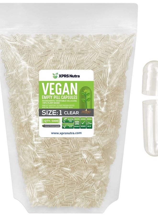 XPRS Nutra - Size 1 Empty Capsules - Empty Vegan Capsules - Vegetarian Empty Pill Capsules - DIY Vegetable Capsule Filling- Veggie Pill Capsules Empty Caps (5000 Count (Pack of 1), Clear) - Image 1