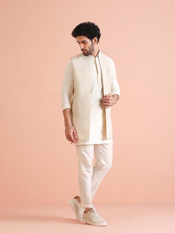 KISAH Kurta Pajama Set for Men with Modi Jacket – Silk Blend Ethnic Kurta Set – Traditional Outfit for Wedding & Festivals, 40 - Image 4