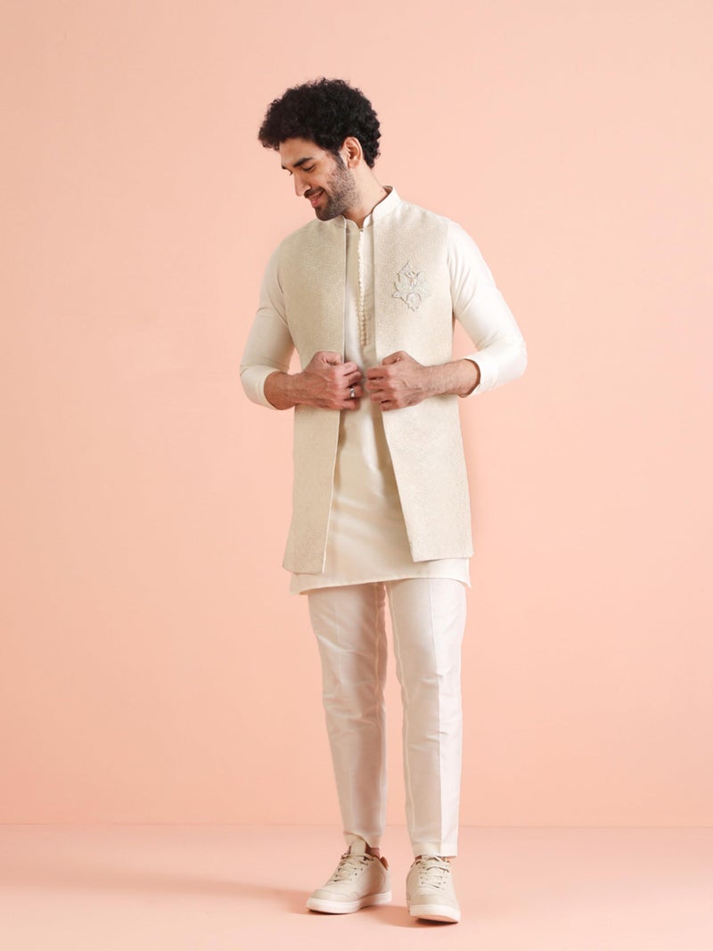 KISAH Kurta Pajama Set for Men with Modi Jacket – Silk Blend Ethnic Kurta Set – Traditional Outfit for Wedding & Festivals, 40 - Image 2