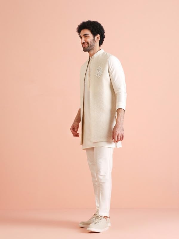 KISAH Kurta Pajama Set for Men with Modi Jacket – Silk Blend Ethnic Kurta Set – Traditional Outfit for Wedding & Festivals, 40 - Image 3