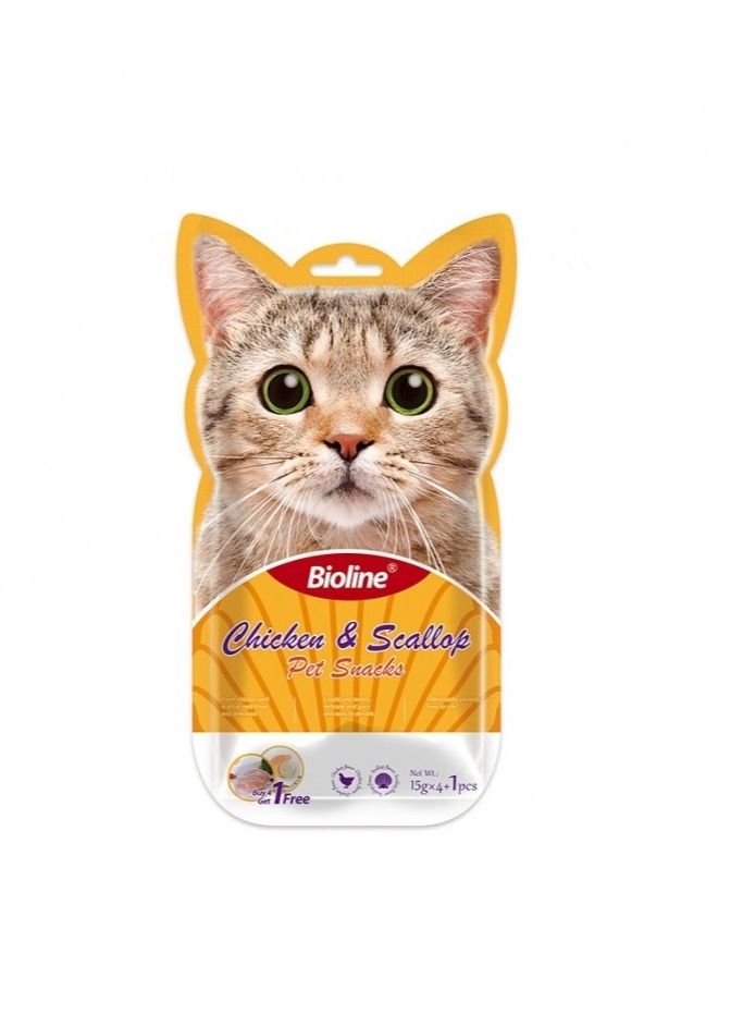 Bioline Chicken And Scallop Cat Treats 5X15G - Image 1