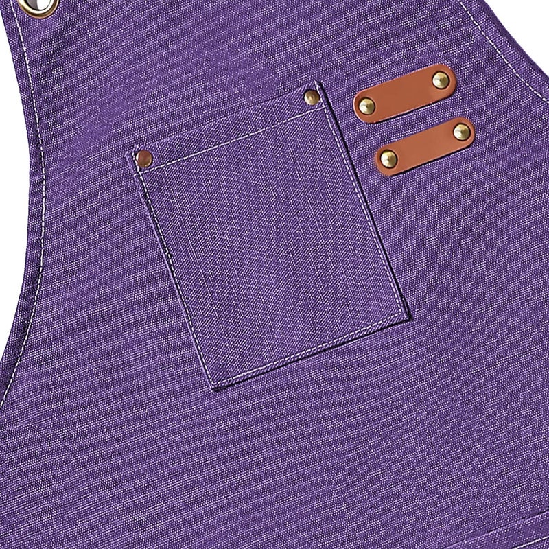 AFUN Chef Aprons for Men Women with Large Pockets, 16oz Cotton Canvas Cross Back Heavy Duty Work Apron (Purple) - Image 4
