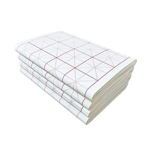 MEGREZ Chinese Calligraphy Xuan Paper Brush Writing Sumi Paper Xuan Paper Rice Paper with Grids for Students, Beginners Practice Kanji Japanese Calligraphy, 100 Sheets/Pack, 7.5cm/Grid - Image 1