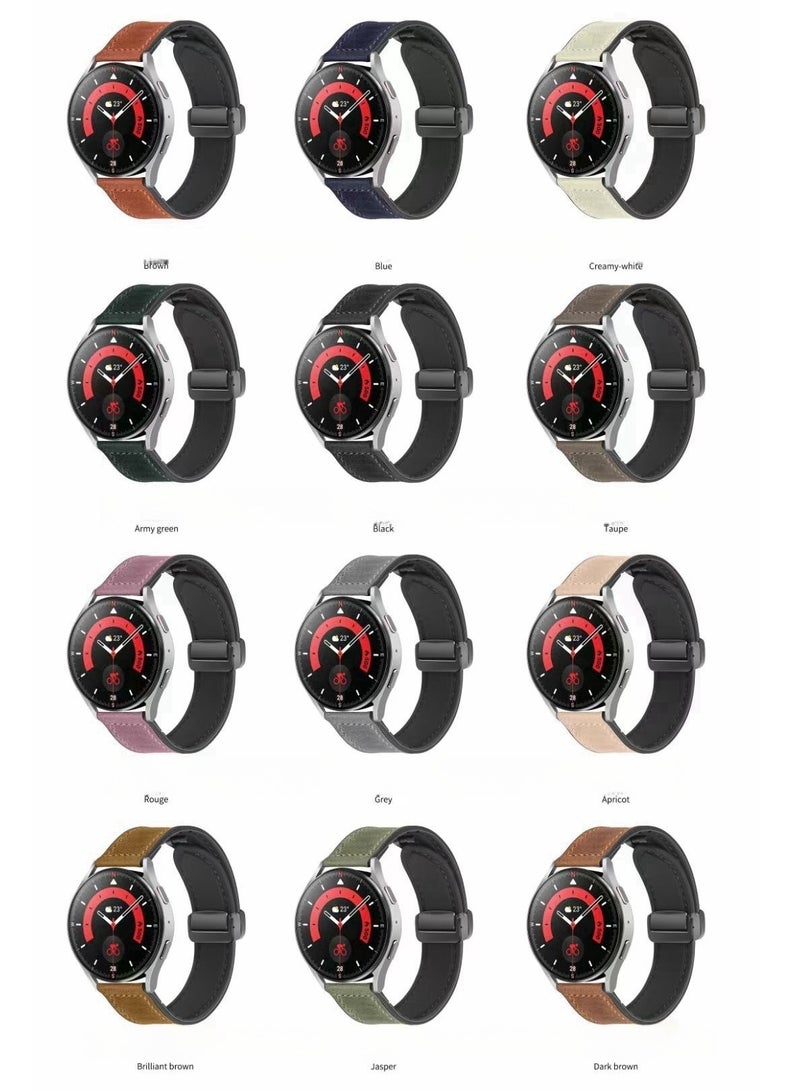 سوار ساعة جلدي TDZDDYS مقاس 22 مم بتصميم مشبك مغناطيسي، متوافق مع Huawei GT3/4 مقاس 46 مم، GT3 Pro، Huawei Watch 3، GT2e، GT2 Pro، GT2 42/46 مم، Samsung Galaxy Watch 3 مقاس 45 مم/Gear S3 بني - Image 2
