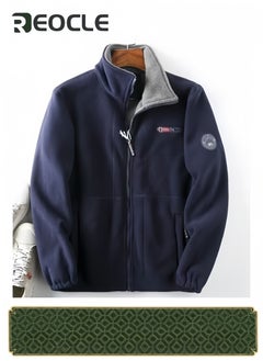 REOCLE Warm Sherpa Jacket for Men Winter Coats Outwear Winter Full-Zip Polar Fleece Sport Jacket with Pockets Unisex 360-Degree Ultra-Warm Sherpa Jacket Dark Blue  - Image 1