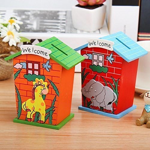 GOLD LEAF Return Gift Piggy Bank Wood House Animal Designs (1J251) - Pack of 6, Cottage, Multi-Coloured - Image 4