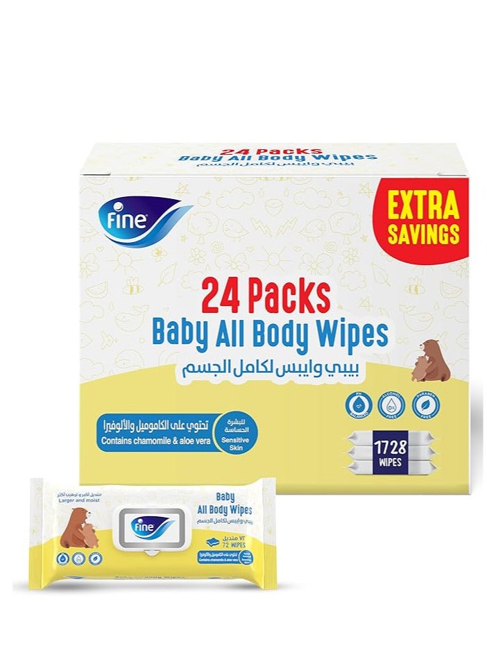 Fine Baby Fine B, All Body Baby Wipes Pack of 24 x 72 sheets Moisturizing Baby Wipes