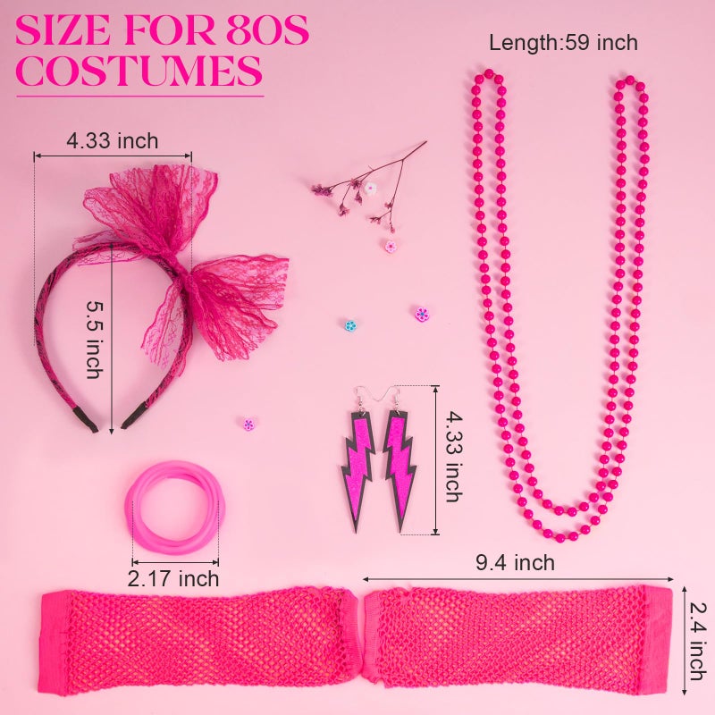 Tudniky 80s Outfit for Women, Fancy Dress Costume Accessories Lace Headband Earrings Fishnet Gloves Necklace Bracelet for Women 80s Themed Party - Image 5