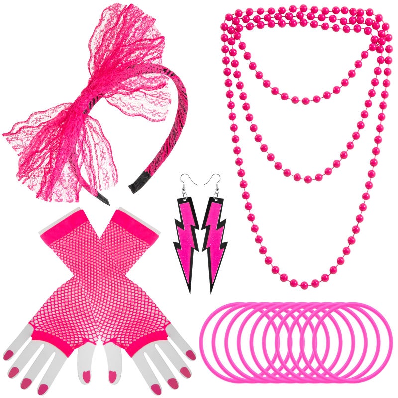 Tudniky 80s Outfit for Women, Fancy Dress Costume Accessories Lace Headband Earrings Fishnet Gloves Necklace Bracelet for Women 80s Themed Party - Image 1