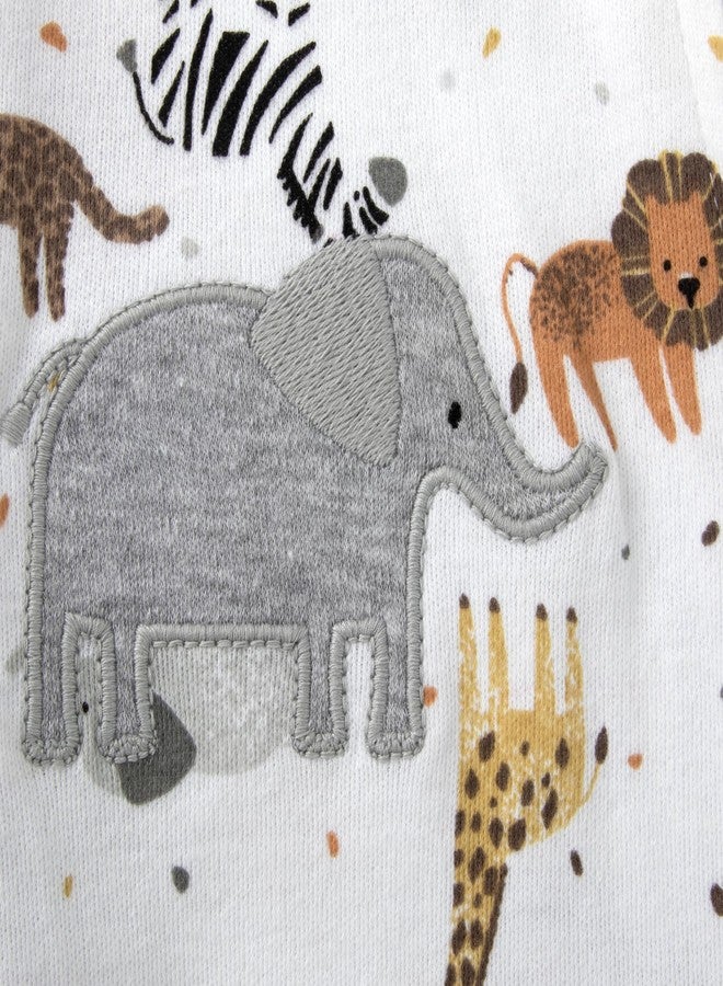 بيبي إيسينشيلز طقم بيجاما للأطفال الرضع من بيبي إسينشالز، مكون من 4 قطع - طقم نوم ولعب بسحاب بتصميم حصان وحيوانات سفاري مع تفاصيل مطرزة وقبعات متناسقة (3 أشهر) - Image 2