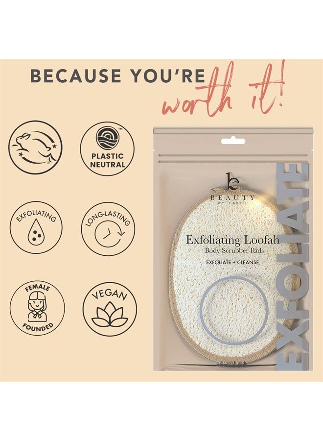 Beauty by Earth Exfoliating Loofah Sponge Body Scrubber - Pack of 2 Natural Loofah Sponges, Shower Body Exfoliator Scrubbing Pads for Removing Dead Skin