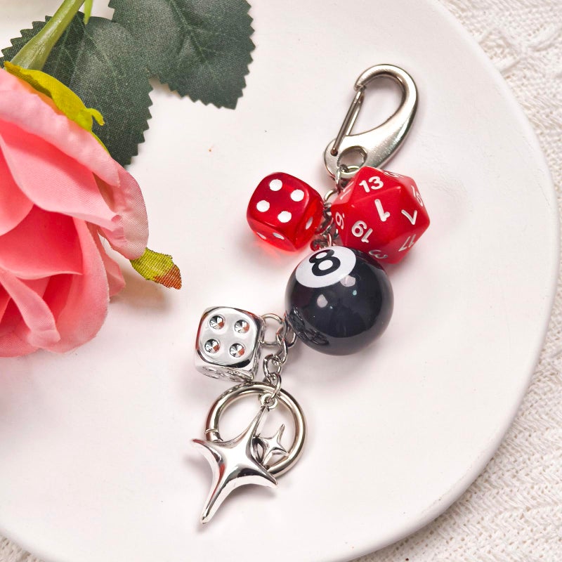 Nalefow Y2K Keychain for Women, 8 Ball Dice Charm with Carabiner Clip - Cute Goth Core Keychain Bag Charm for Keys Bags Jeans (Red) - Image 2