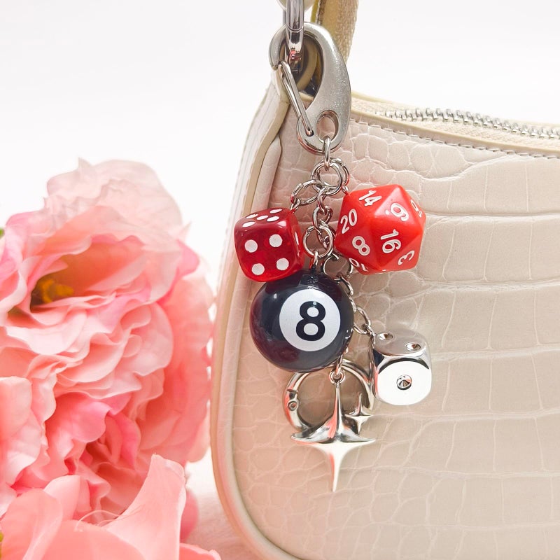 Nalefow Y2K Keychain for Women, 8 Ball Dice Charm with Carabiner Clip - Cute Goth Core Keychain Bag Charm for Keys Bags Jeans (Red) - Image 5