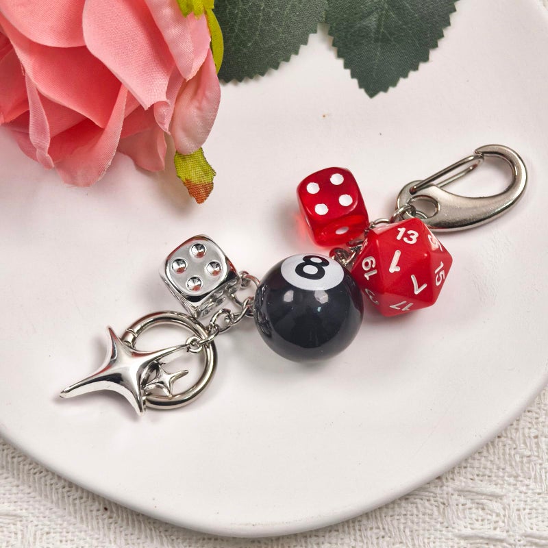 Nalefow Y2K Keychain for Women, 8 Ball Dice Charm with Carabiner Clip - Cute Goth Core Keychain Bag Charm for Keys Bags Jeans (Red) - Image 3