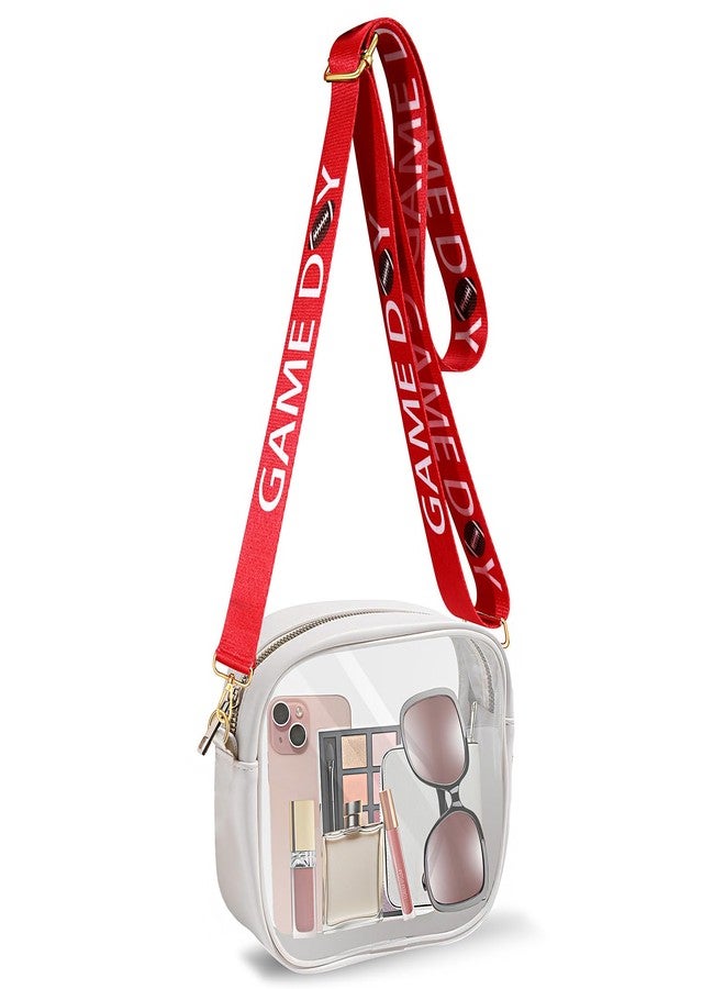 CEALXHENY Clear Bag for Stadium Events, Game Day Crossbody Purse, Stadium Approved Clear Bag for Concerts Sports Events Festivals (Red White) - Image 1