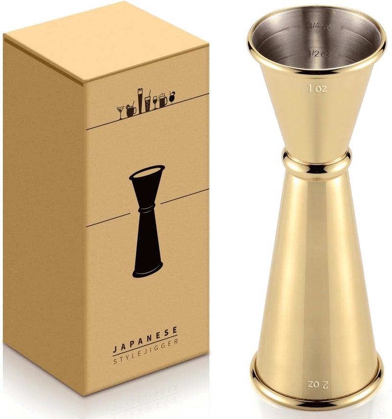 Eligara Japanese Jigger - Cocktail Measuring Double Jiggers for Bartending, Copper Jigger with Measurements Inside - Stainless Steel Bar Tools For Bartenders, Jigger 2 oz 1 oz (Gold) - Image 1