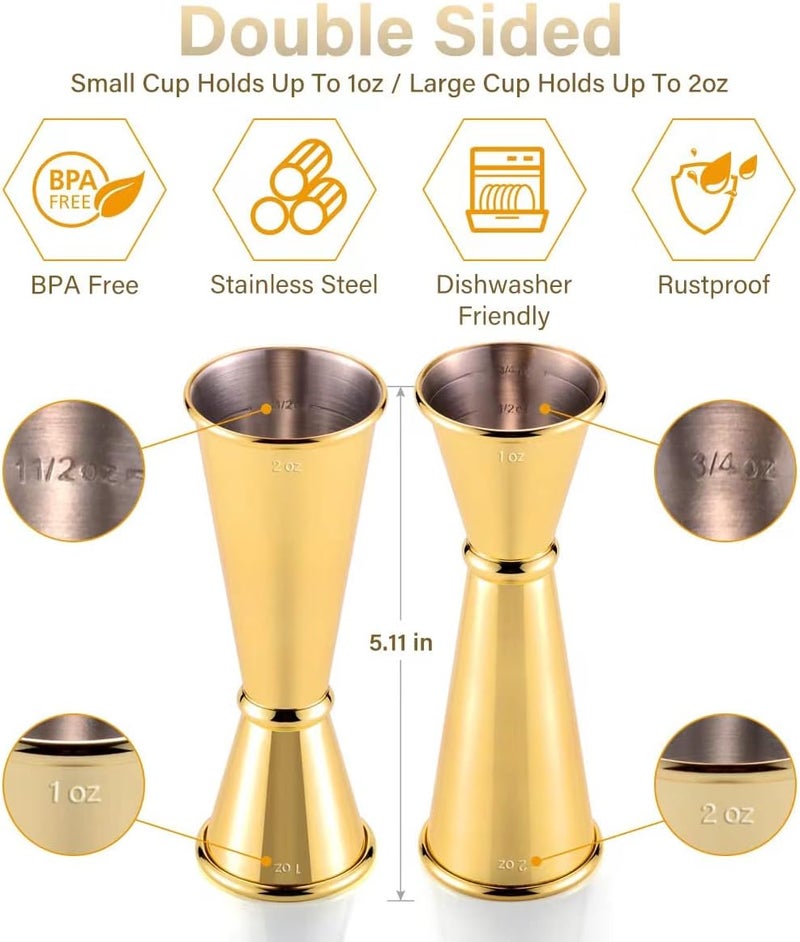 Eligara Japanese Jigger - Cocktail Measuring Double Jiggers for Bartending, Copper Jigger with Measurements Inside - Stainless Steel Bar Tools For Bartenders, Jigger 2 oz 1 oz (Gold) - Image 3