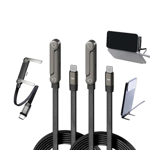 Yaslayp Invisible Holder Charger Cable with Stand,Type-C to Type-C,240W PD Fast Charging Cable with 360° Adjustable Metal Stand,2 in 1 Invisible Holder Charger Cable with Stand for Desk, Gaming(2PC) - Image 1