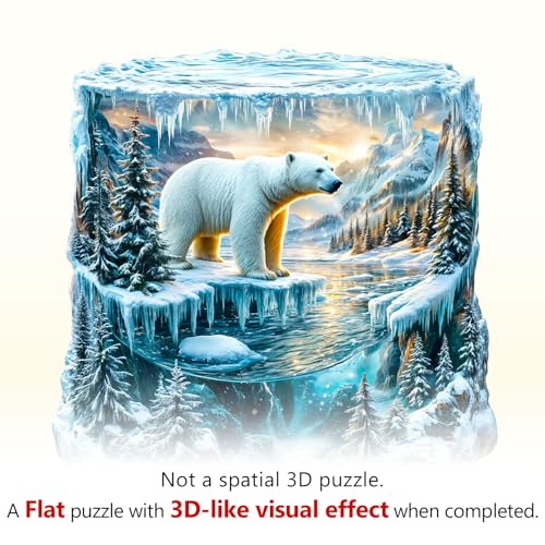 SECOGM Wooden Puzzles for Adults Polar Bear Wood Puzzles Adult Unique Animal Shape Winter Ice Cave Puzzle Birthday Gifts for Boys Girls Family 114 114in 200 Pieces - Image 5