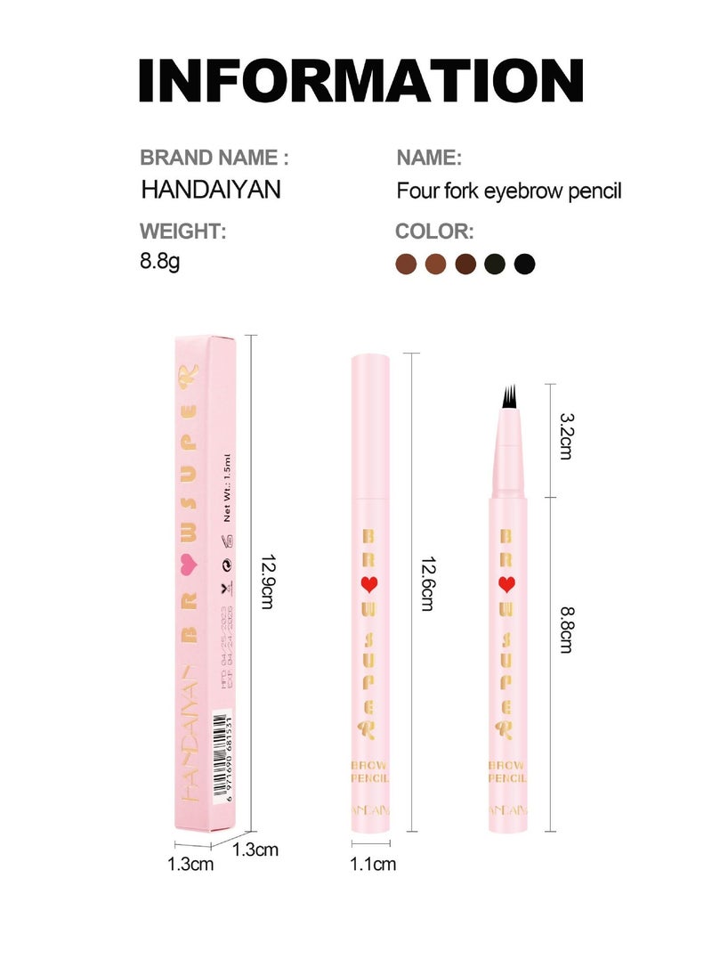 Liquid Eyebrow Pencil Waterproof Long Lasting Four-Fork Natural Ultra Precise Sweat-Proof Non-Marking New Formula Longwear Brow Tint Brown