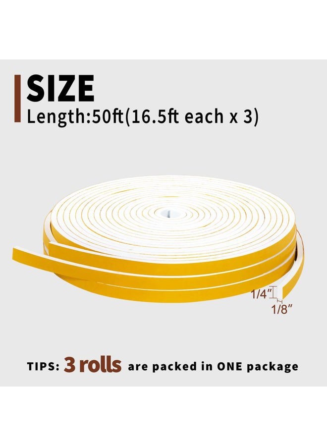 Yotache White Doors Windows Weather Stripping 3 Rolls 1/4 Inch Wide X 1/8 Inch Thick, Foam Insulation Sealing Gasket Tape for Doors, Sliding Door, Total 50 Feet Long (3 X 16.5 Ft Each) - Image 4