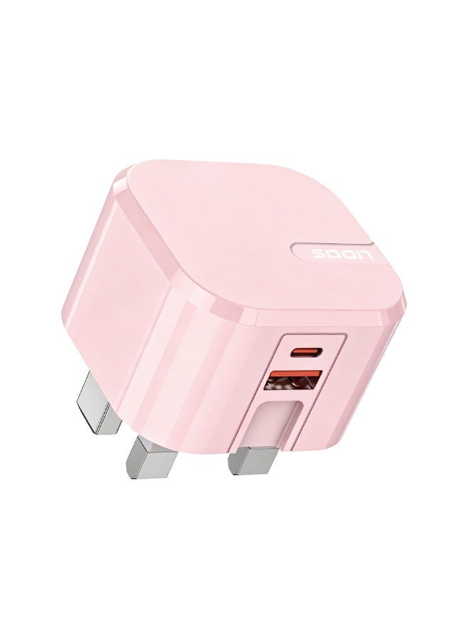 سبون شحن سريع بقدرة مجمعة 47.5 واط – شاحن حائط بمنفذي USB-C + USB-A، PD 25W وQC 22.5W ودعم PPS، وردي - Image 1