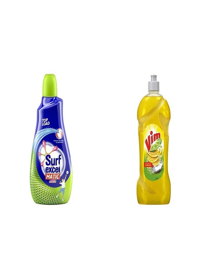 سيرف إيكسل سائل غسيل الأطباق Surf Excel Matic ذو التحميل العلوي - 1.02 لتر وجل غسيل الأطباق Vim برائحة الليمون، عبوة من 750 مل - Image 1