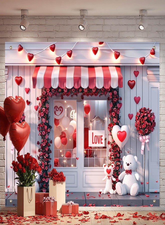 BlissYard Sweet Heart Storefront Scene Photography Backdrop Valentine Decor 8x6FT Floral Arch Doorway Love Display for Wedding Engagement Anniversary Indoor Photo Booth Background - Image 1