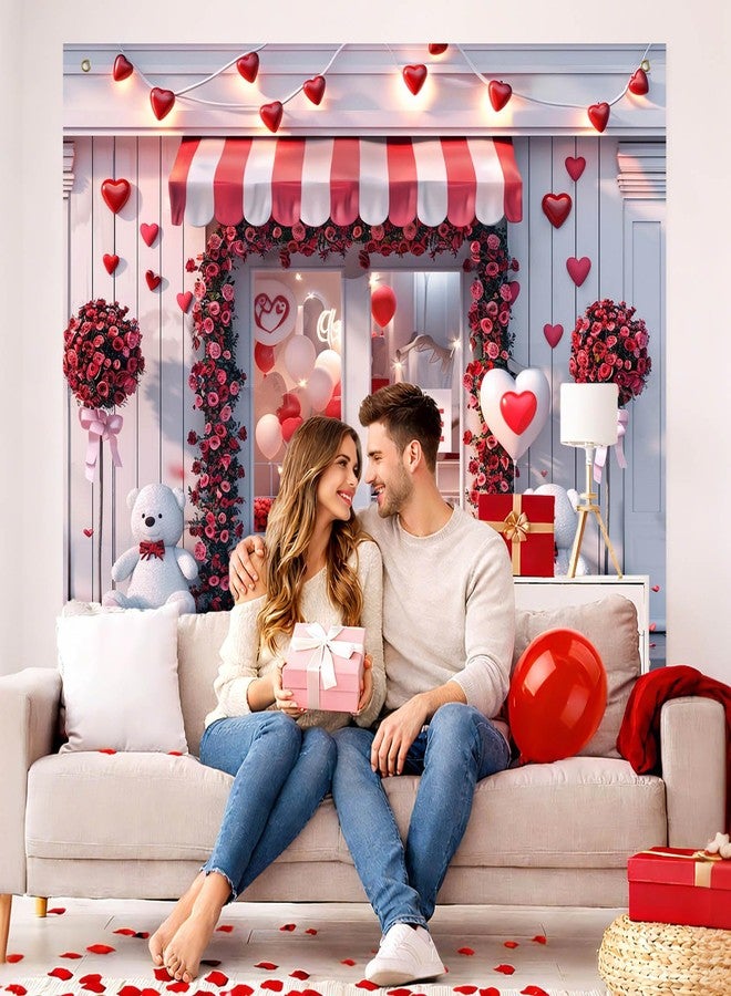 BlissYard Sweet Heart Storefront Scene Photography Backdrop Valentine Decor 8x6FT Floral Arch Doorway Love Display for Wedding Engagement Anniversary Indoor Photo Booth Background - Image 4